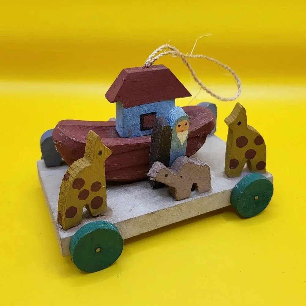 Noah's Ark Christmas Tree Ornament Handmade Wooden 3.5